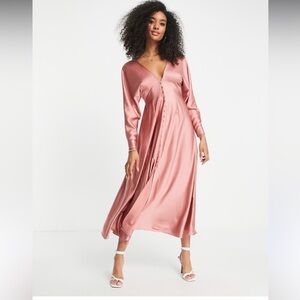 ASOS Edition Elegant Pink Rose Satin Lattice Back Dress